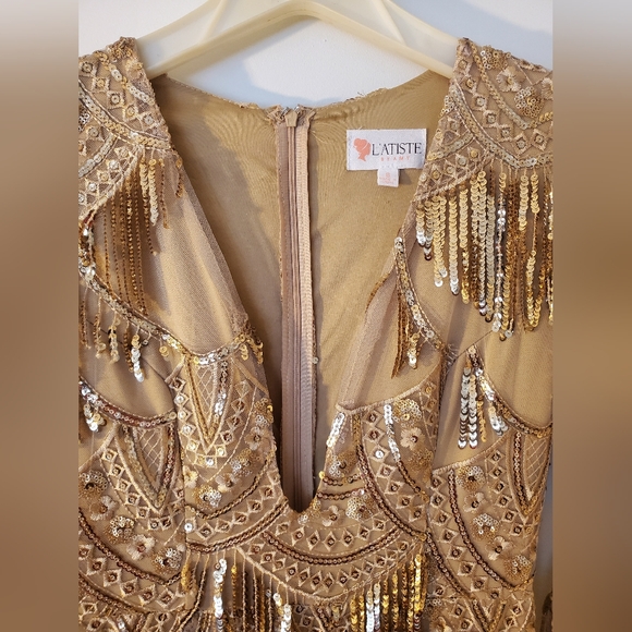 L'atiste By Amy Gold Sequin Prom Dress Birthday Dress - Picture 4 of 11